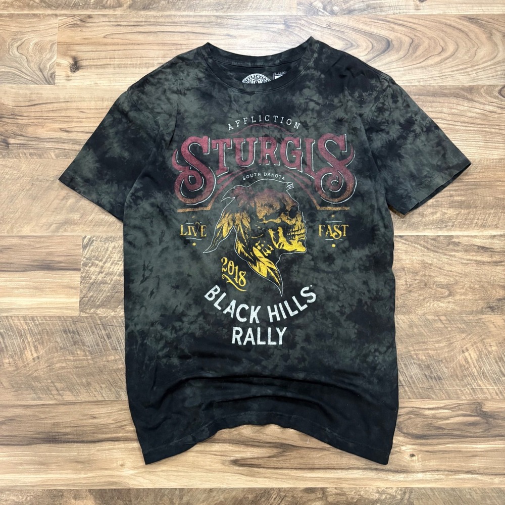 Vintage Y2K Affliction T-shirt Mens L Black Sturgis 2018 Black Hills Rally Tee